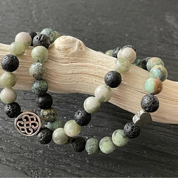 Natural Stone 6mm Bracelet Set African Turquoise Jasper, Tree Agate & Lava Stone - Picture 5 of 11